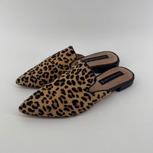 Steven by Steve Madden Valent Leopard Mules Pointed Toe Calf Hair Flats 9.5